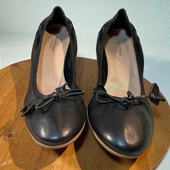 Trotta & Pagano black leather wedge heels with tassel size 39 size 8.5 - Picture 1 of 9